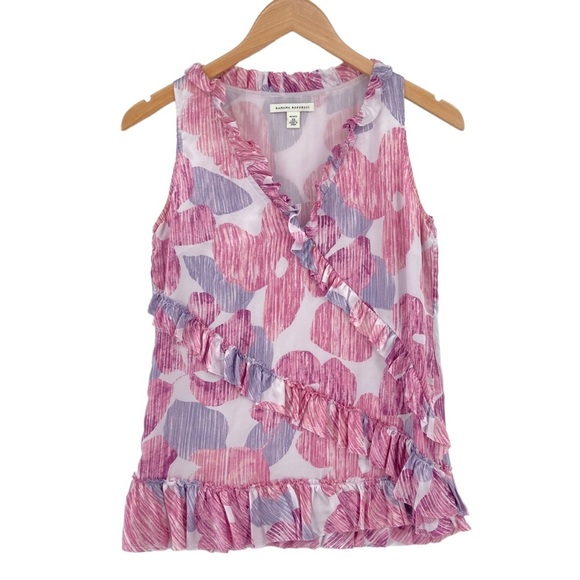 Banana Republic Tank Top Womens Sz Small Multi Floral 100% Silk Ruffle V Neck - Picture 2 of 8